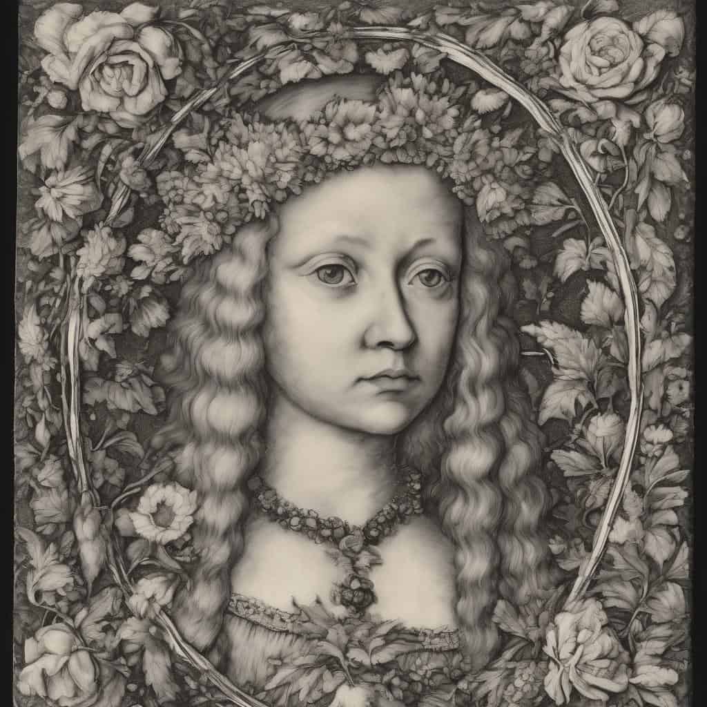 Ομορφιά και τέχνη μέσα από προσωπική ιστορία με λεπτομέρειες σε έγχρωμο πορτρέτο γυναίκας.