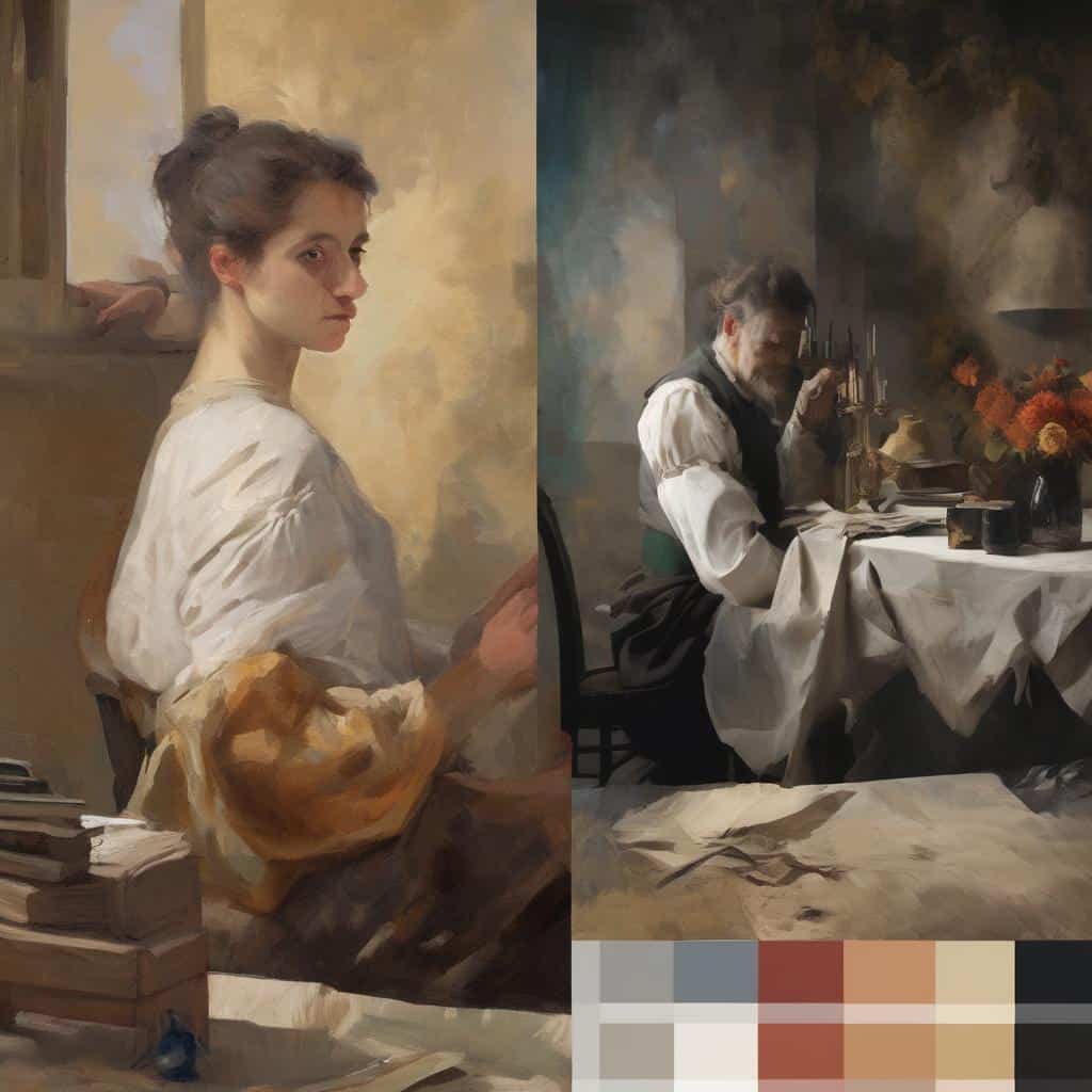 Πορτρέτο γυναίκας και αντρής σε ελαιογραφία, προσωπική ιστορία και τέχνη, αφηρημένο και ρεαλιστικό στυλ, ζωγραφική καλλιτεχνική έκφραση, έργα τέχνης και καλλιτεχνικό ταξίδι.